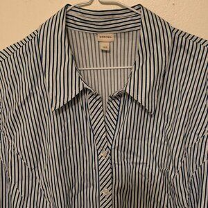 Merona Nautical Blouse Top Women 26W Blue Striped Long Sleeve Business Casual